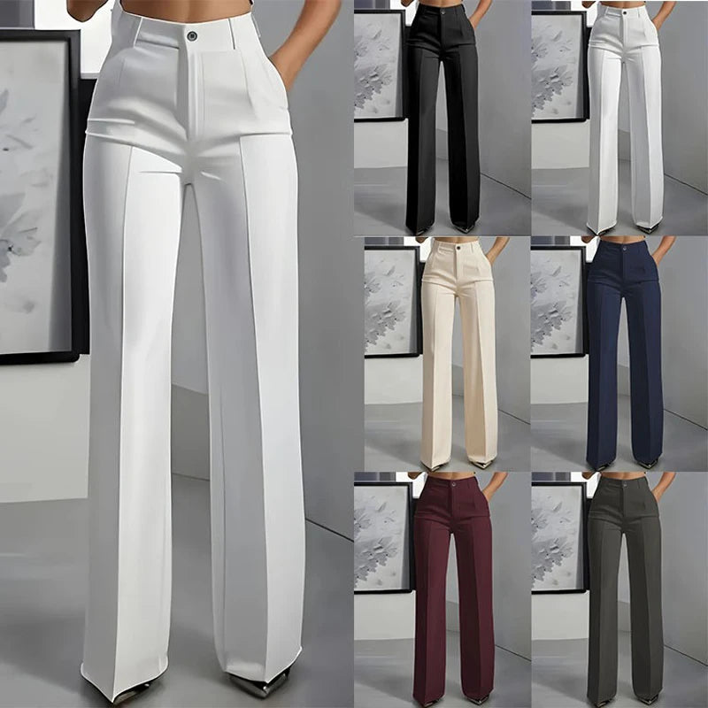 High-Waisted Draped Straight-Cut Suit Pants