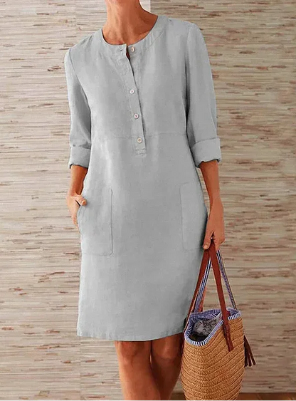 Long Sleeve Cotton And Linen Tunic Dress