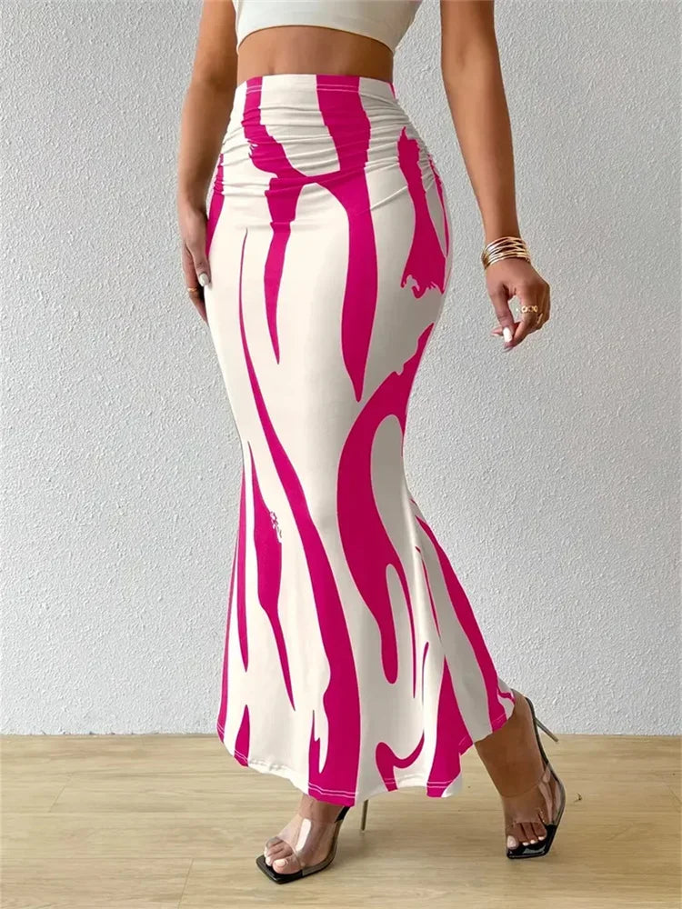 Long High Waist Zebra Slim Fit Fishtail Skirt