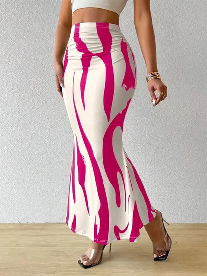 Long High Waist Zebra Slim Fit Fishtail Skirt