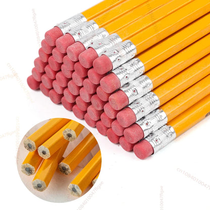50/30/10 Pcs Yellow Bulk Wood Pencils with Erasers HB Pencil
