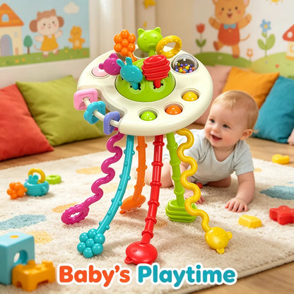 Activity Development Pull String Silicone Teething Rattle Educational Learning Toy