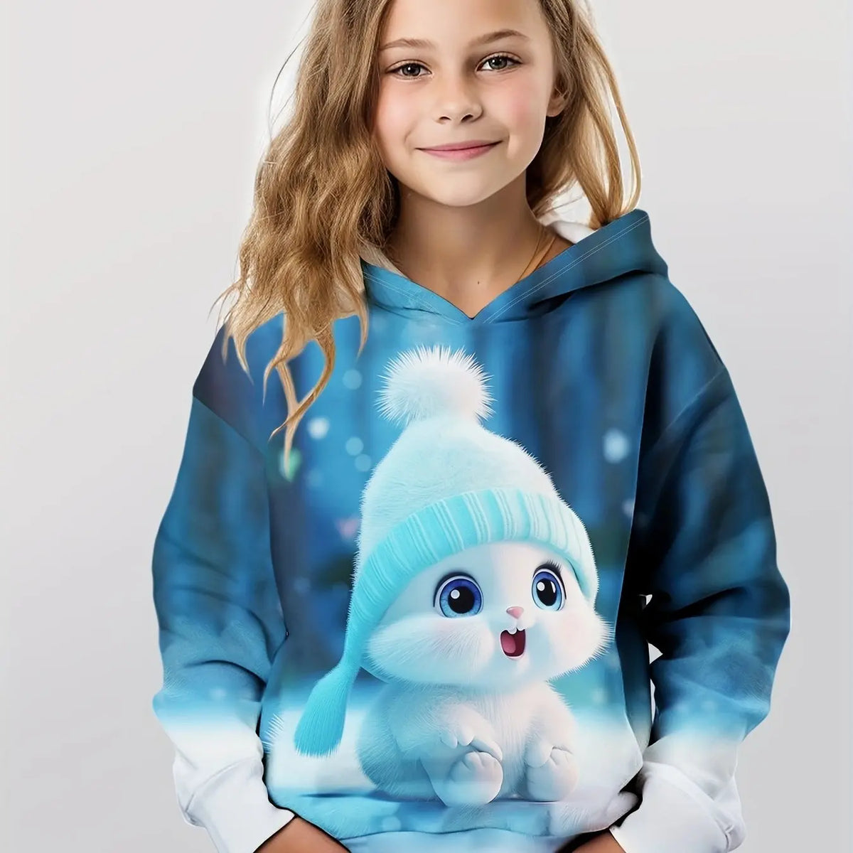 Long Sleeve 3D Cute Bunny Print Spring Fall Casual Hoodies