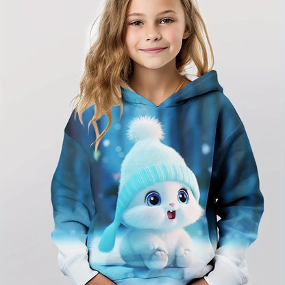 Long Sleeve 3D Cute Bunny Print Spring Fall Casual Hoodies