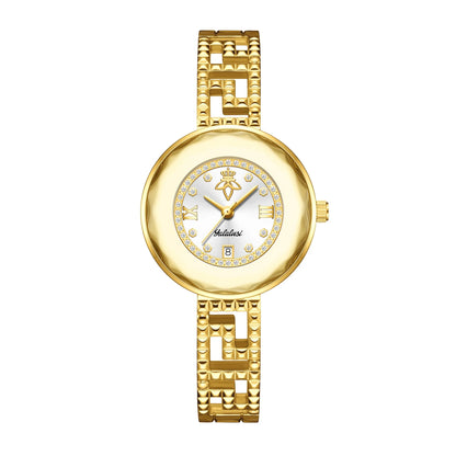 Round Dial Luxury Diamond-Studded Water-Resistant Quartz Bracelet Watch