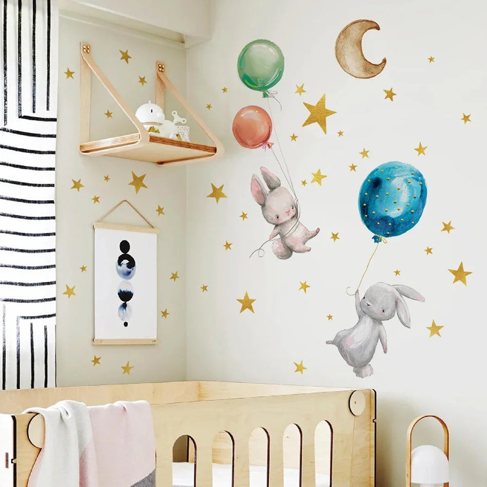 Cartoon Bunny Balloon Luminous Wall Stickers