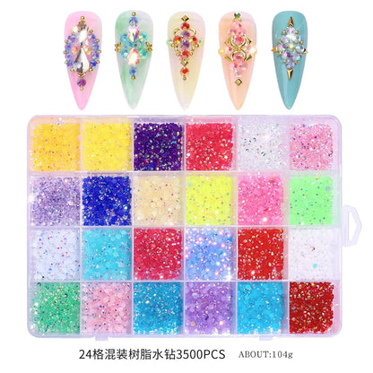 3500 Pcs/Box Round Resin Flat Bottom Color Glitter Rhinestones Kit