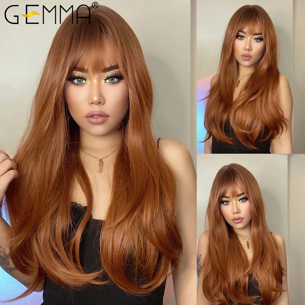 Brown Blonde Long Straight Synthetic Wigs
