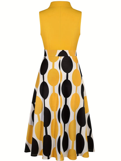 Sleeveless Geometry Elegant Maxi Fit And Flare Swing Long Dress