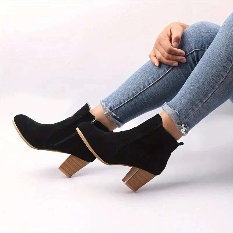 Chunky Heels Zip Luxury Chelsea Ankle Boots