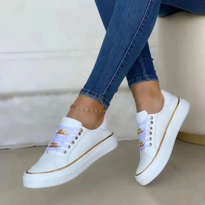 Chain Leather Comfortable Round Toe Platform Sneakers