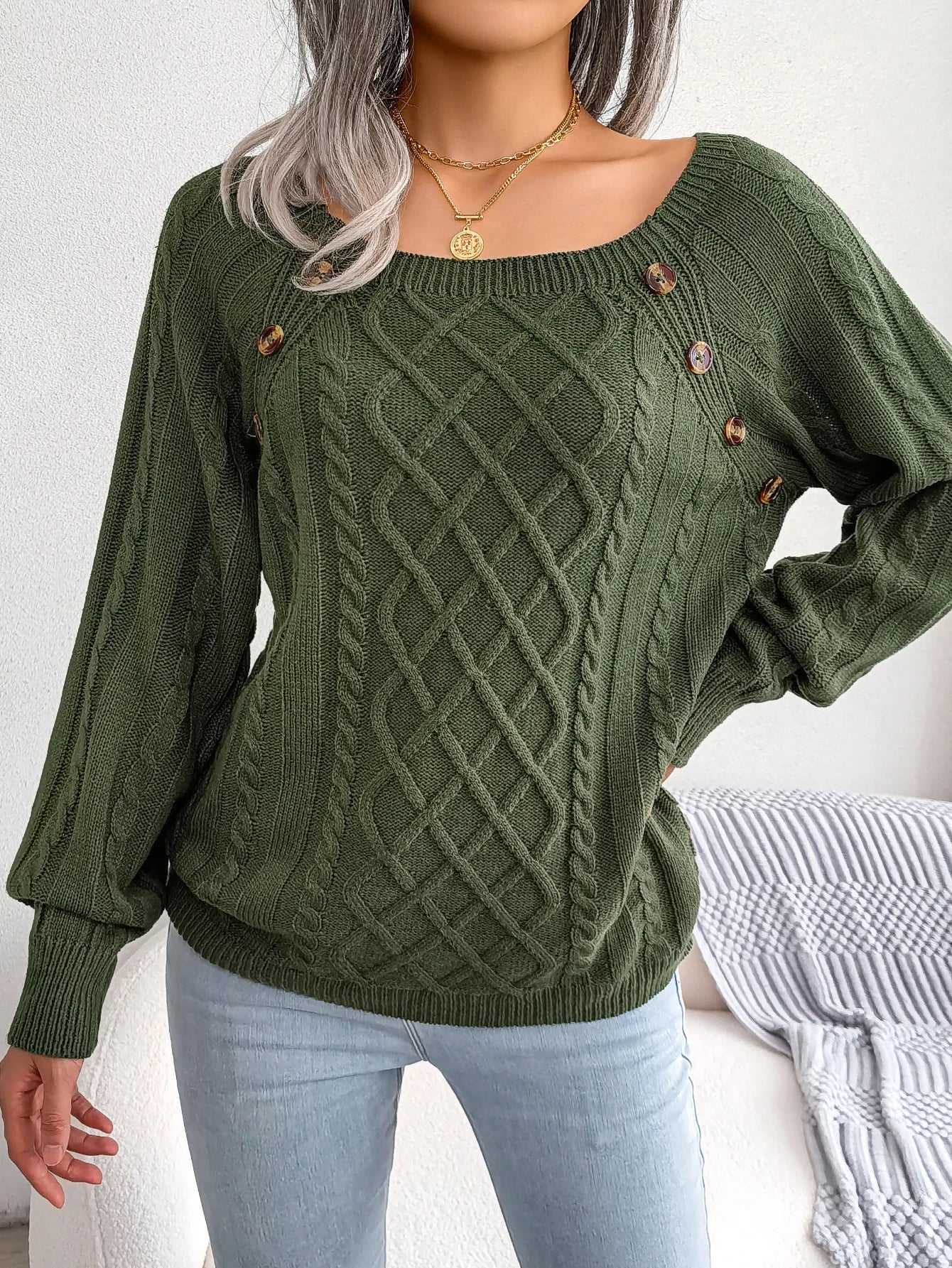 Casual Square Collar Long Sleeve Sweaters