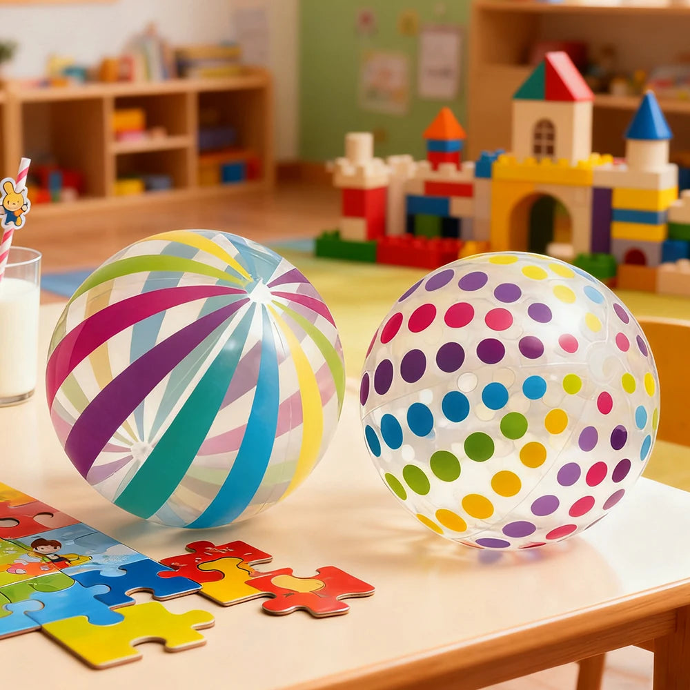 1 lorful Dots & Stripes PVC Inflatable Ball Transparent Printed Toy