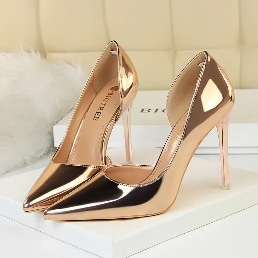 High Heels Pumps Metallic Leather Shoes