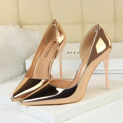 High Heels Pumps Metallic Leather Shoes