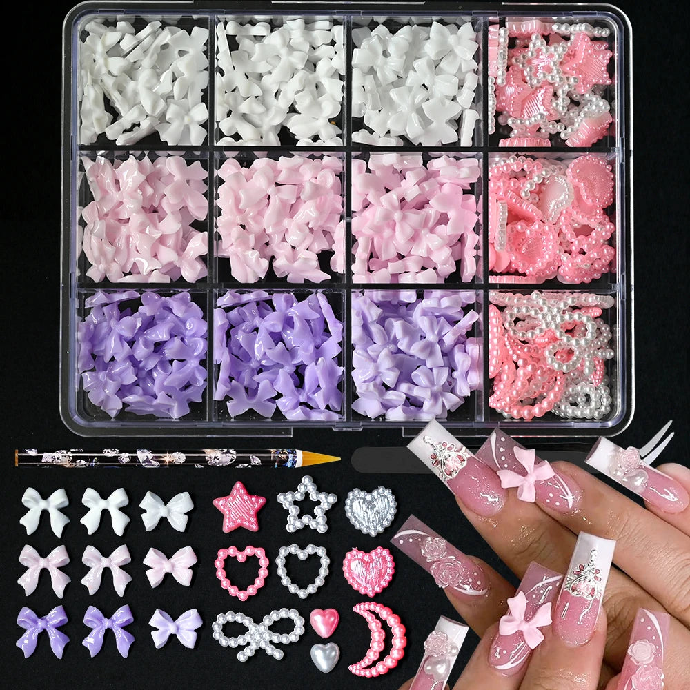 12/15Grids Acrylic Flower Nail Charms Mix Colors Set