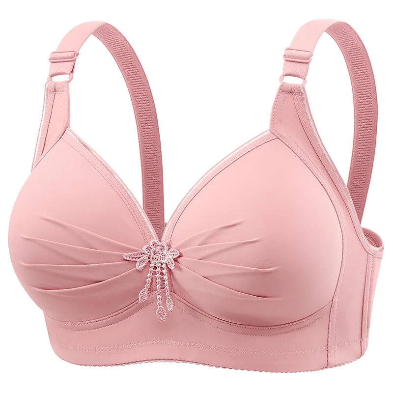 Plus-size Brassiere Wire-free Middle-aged Underwear Three-row Hook Large Cup Bra