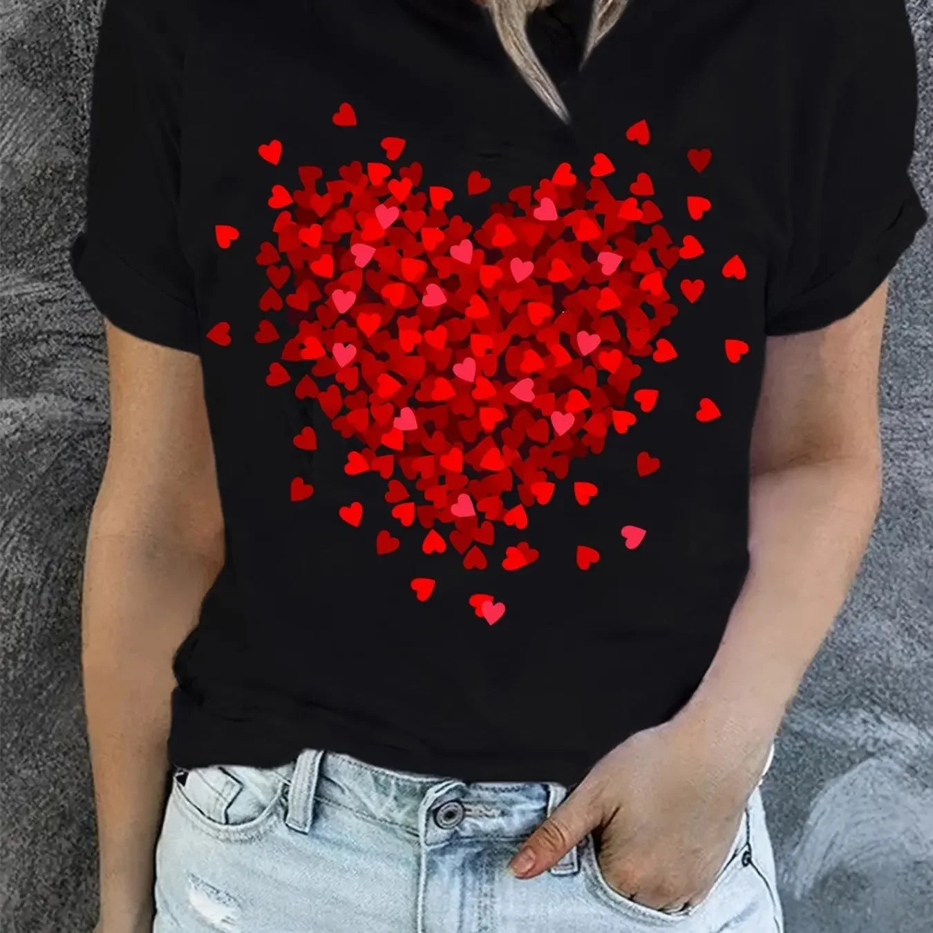Red Heart Graphic Prints Short Sleeve Shirt