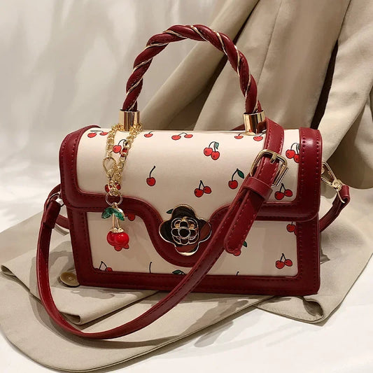 Sweet Cherry Square Chains Crossbody Bags