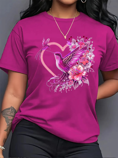 Floral Hummingbird Heart Boho Graphic T-Shirt