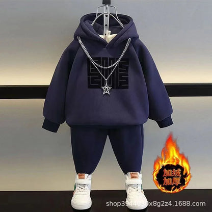 Sweatshirts Plus Velvet Thick Warm Hooded Cotton Set