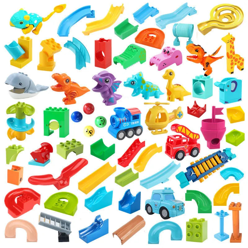Big Building Blocks Marble Race Run Track Dinosaur Part Maze Toy