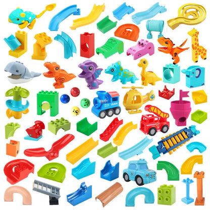 Big Building Blocks Marble Race Run Track Dinosaur Part Maze Toy