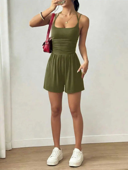 Halter Spaghetti Strap Casual Elastic High Waist Backless Wide Leg Jumpsuits