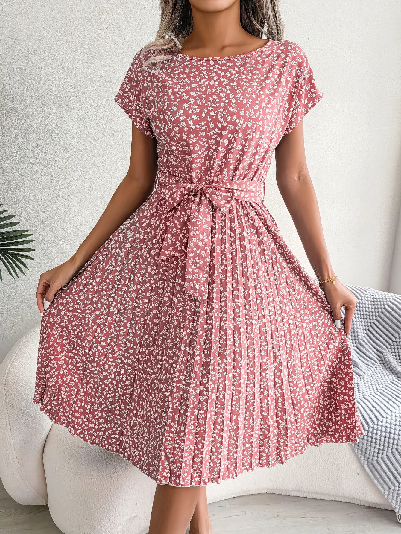 Short Sleeve High Waist Dress