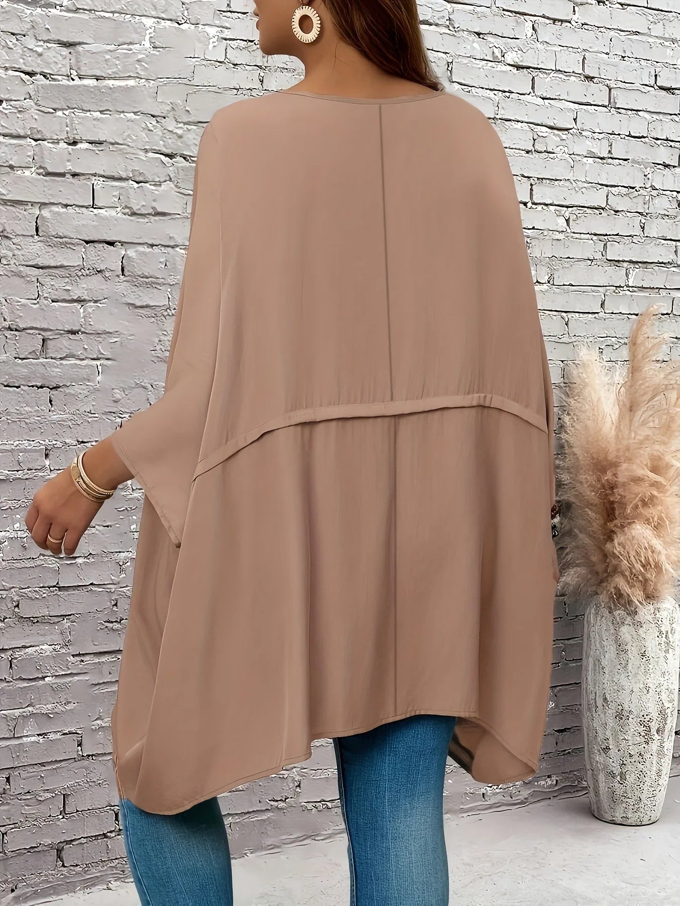 Plus-size loose crew-neck batwing sleeve Top