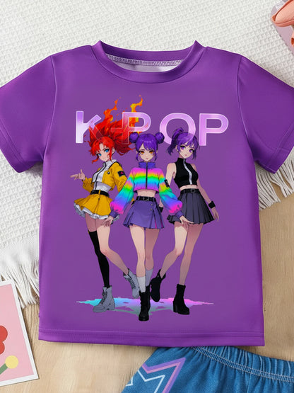K-POP Anime Print Outfit Short Sleeve T-Shirt  Set