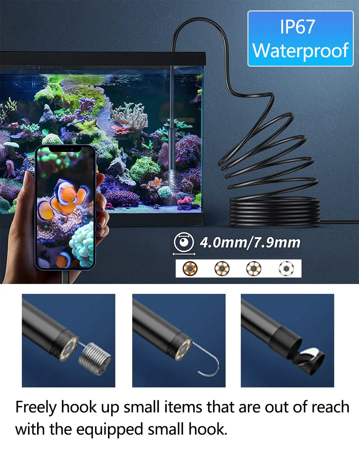HD 1080P Endoscope Camera Dual Port Waterproof Borescope Inspection Camera