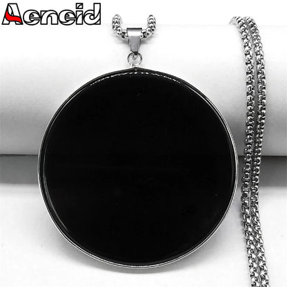 Big Black Obsidian Necklace Stainless Steel Natural Stone