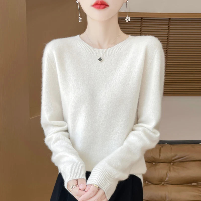 Wool Cashmere Pullover O-Neck Long Sleeve