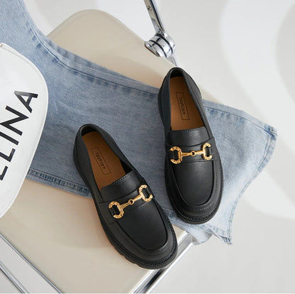 Loafers British Style Retro Small Gold Buckle Shoes