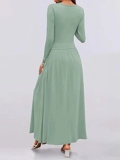 Long Sleeve Maxi Fit Ruched Casual Wear Dress