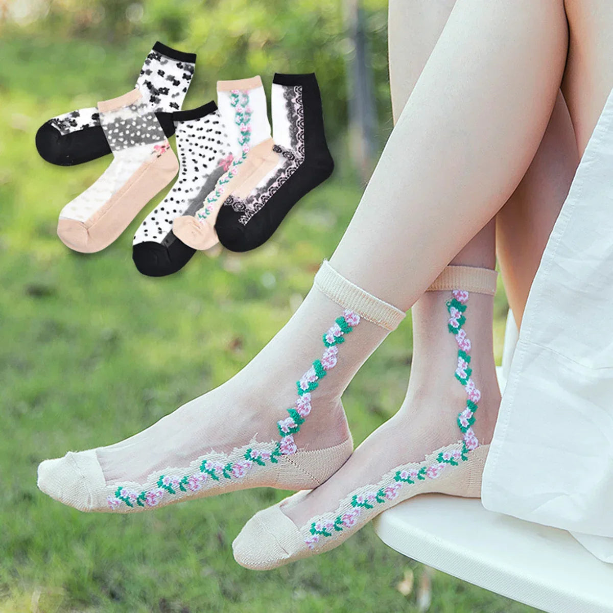 5 Pairs Lace Sexy Transparent Thin Socks
