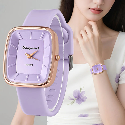 Square Quartz Wristwatch Elegant Silicone Watches