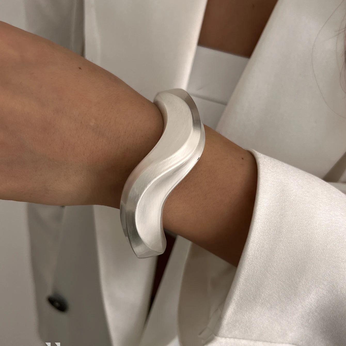 Matte Gold Wave Water Drop Wide Cuff Bracelet