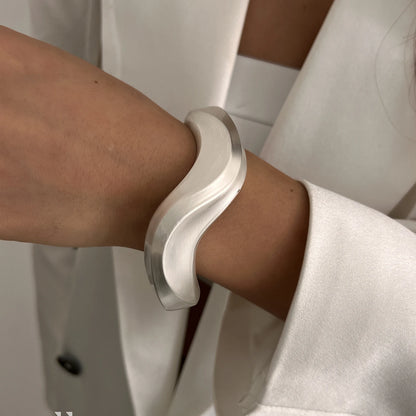 Matte Gold Wave Water Drop Wide Cuff Bracelet