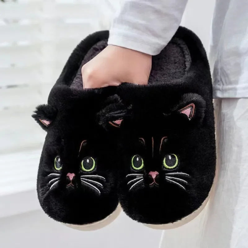 Winter Home Cute Cartoon Cat Warm Plush Slides Indoor Slipper