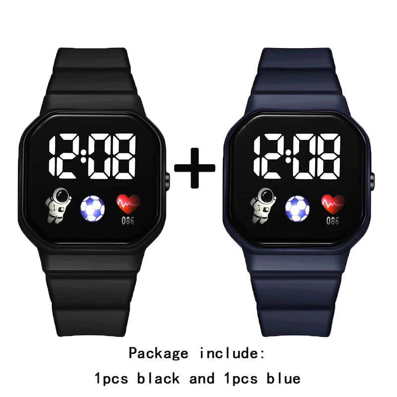 2Pcs/set Kids Sports LED Digital Spaceman Silicone Strap Electronic Wristwatch