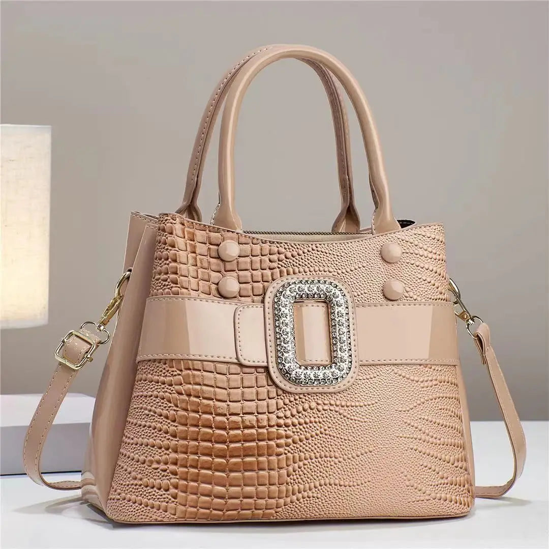 3-Layer Bright Leather Shoulder Large Capacity Tote Bag