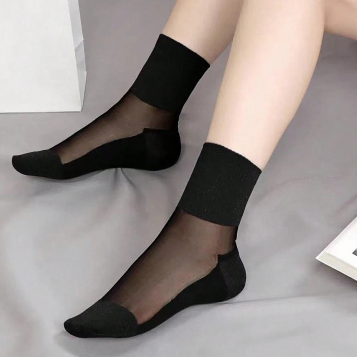 3 Pairs Ultrathin Transparent Glitter Crystal Glass Silk Socks