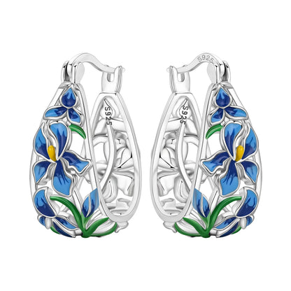 Orstarry Original 925 Sterling Silver Blue Iris Flower Earrings