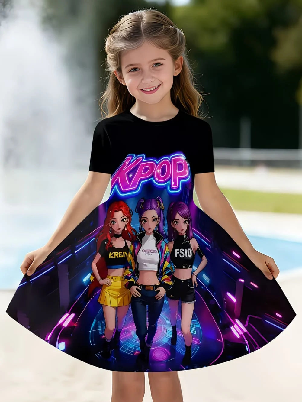 Kpop Cartoon Graphic Short Sleeve Dress