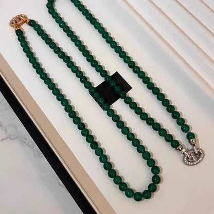 100% Natural Green Chalcedony 14K Gold Necklace