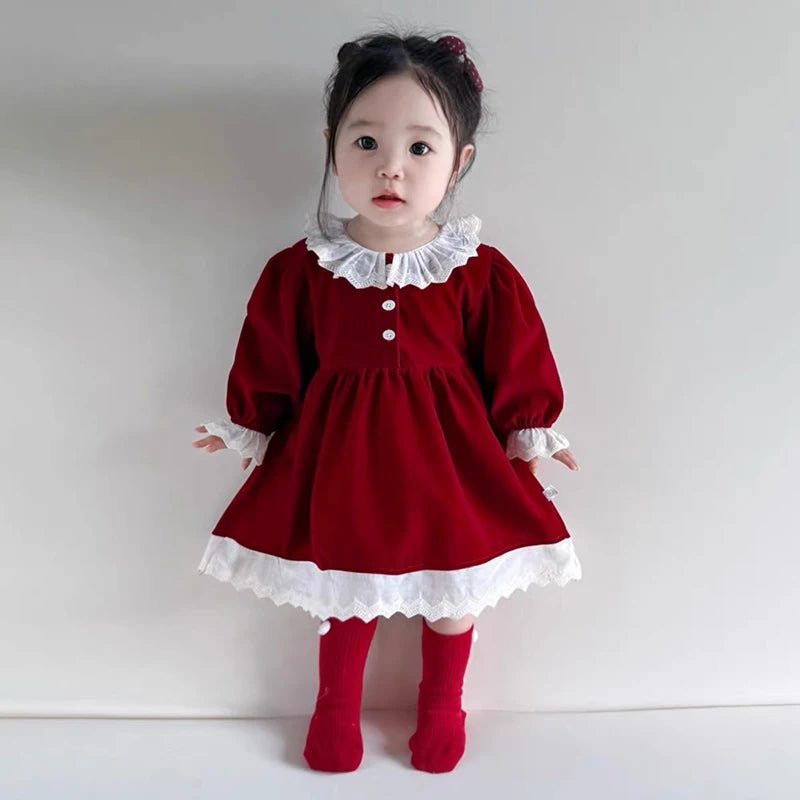 Christmas Party Lace Collar Red New Year's Princess Dress