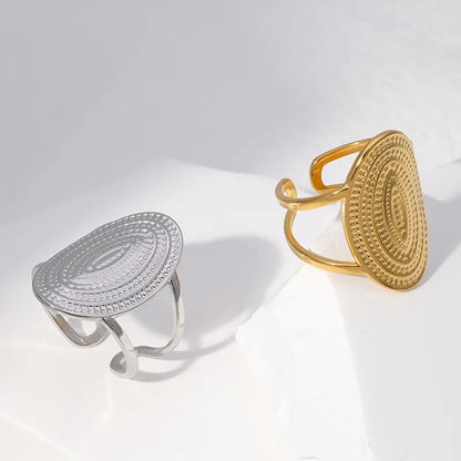Vintage Punk Elliptical Broad Surface Adjustable Opening Stainless Steel Ring