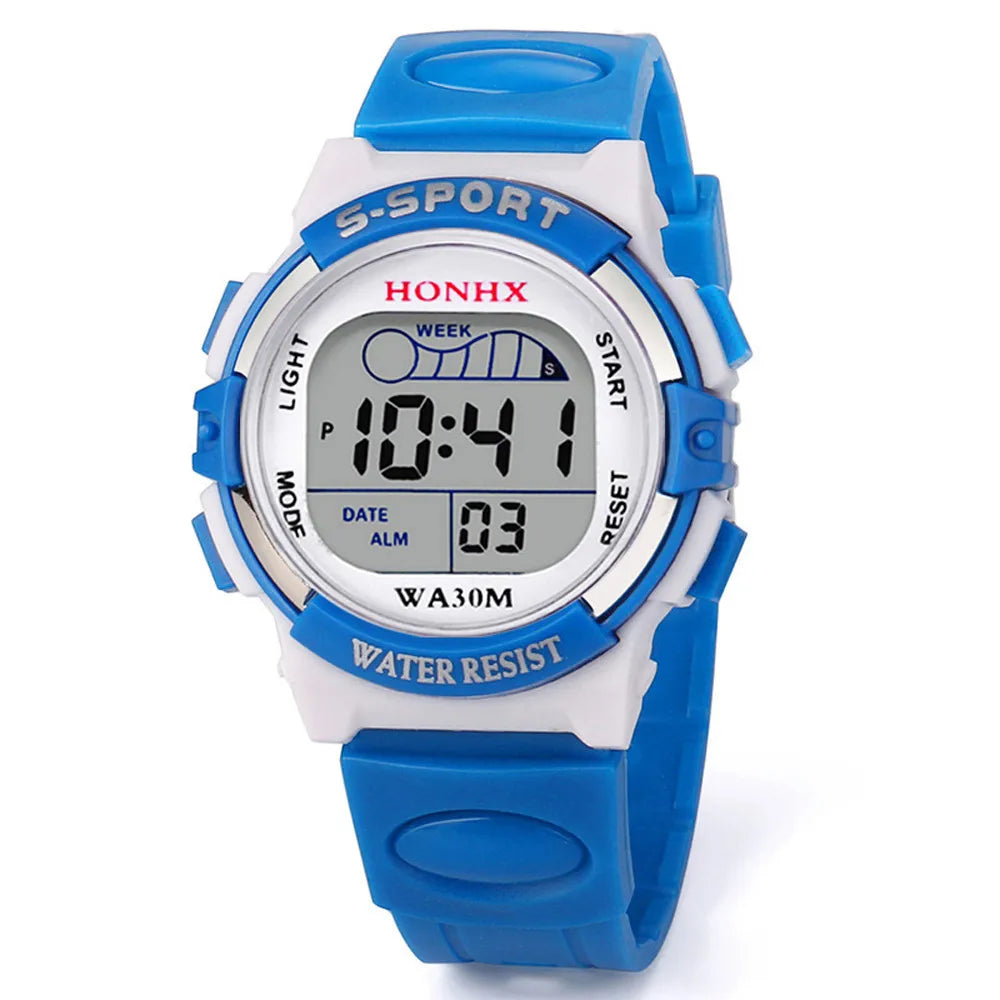 Kids Electronic Sports Color Luminous LED Dial Waterproof Multi Function Watch